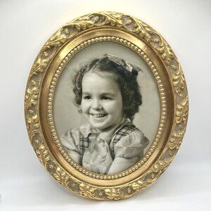 Vintage 50s Oval Gold Gilt Picture Frame Floral Mid Century Baroque Ornate